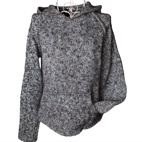 Athleta Blue Marled Wool Blend Knit Sweater Hoodie Pullover SZ M - Picture 1 of 11